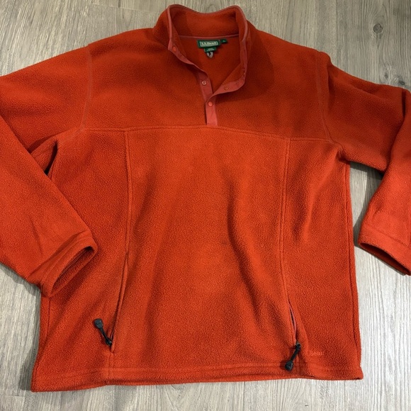 LL Bean Men’s Fleece Quarter Button Up Pullover Orange Sz LT Outdoor Zip Pockets - Picture 5 of 12